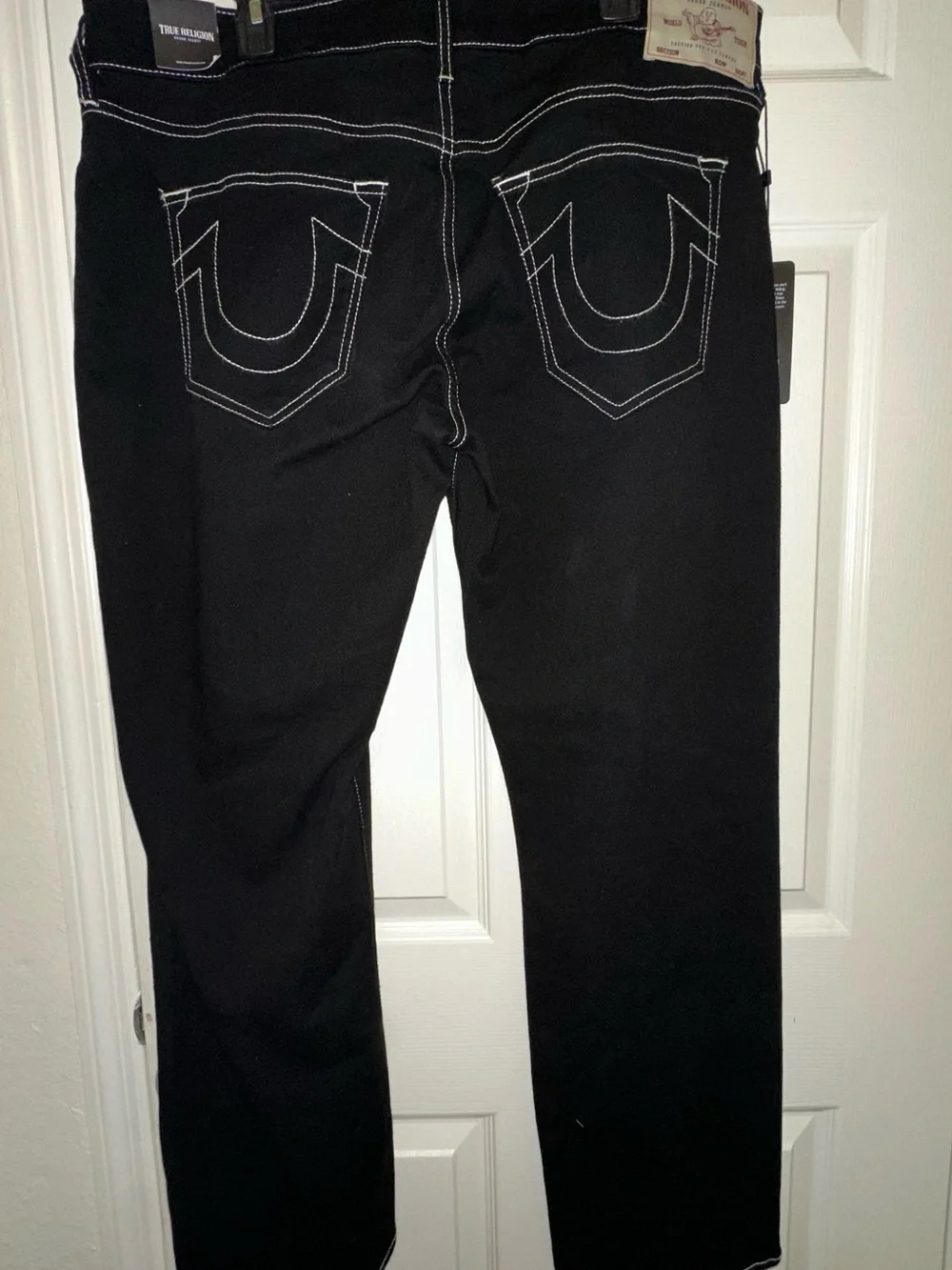 True Religion Black Skinny Jeans with White Contrast Stitching